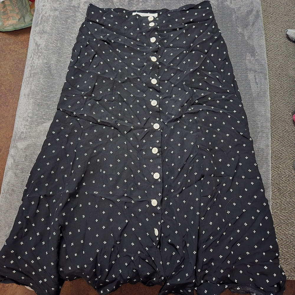 Norton McNaughton Black and White Patterned A-Line Skirt